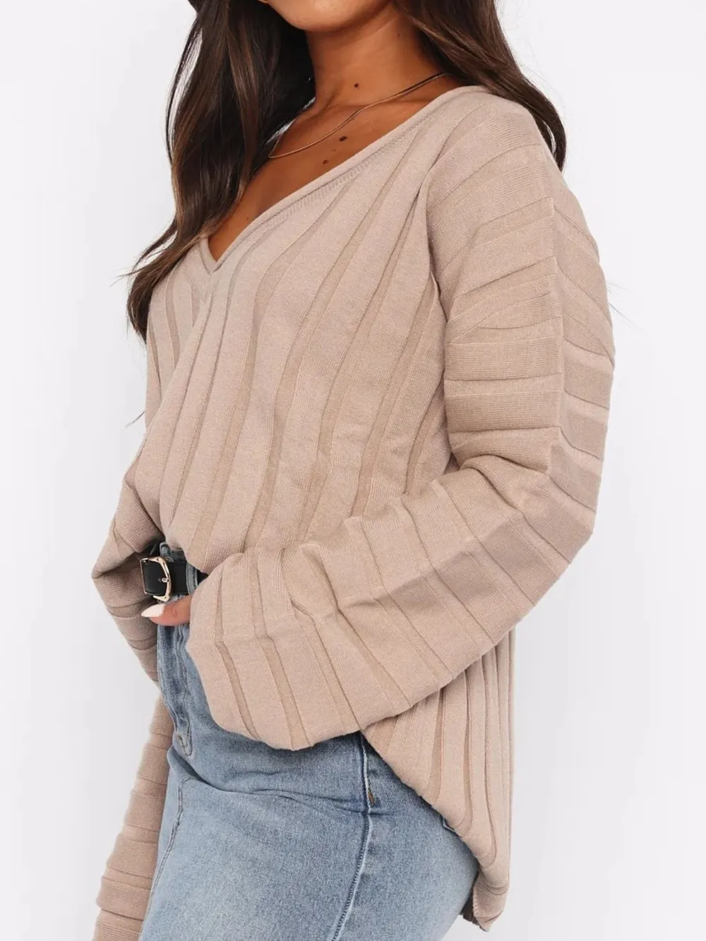 V-Neck Dropped Shoulder Sweater, image 3