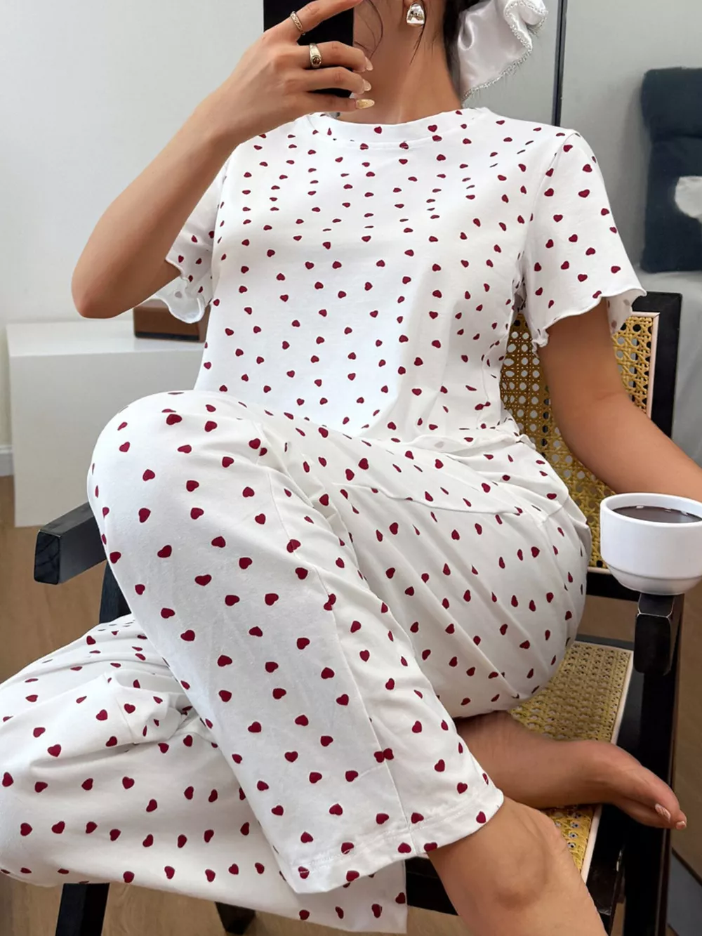 Polka Dot Short Sleeve Top and Shorts Set, image 4
