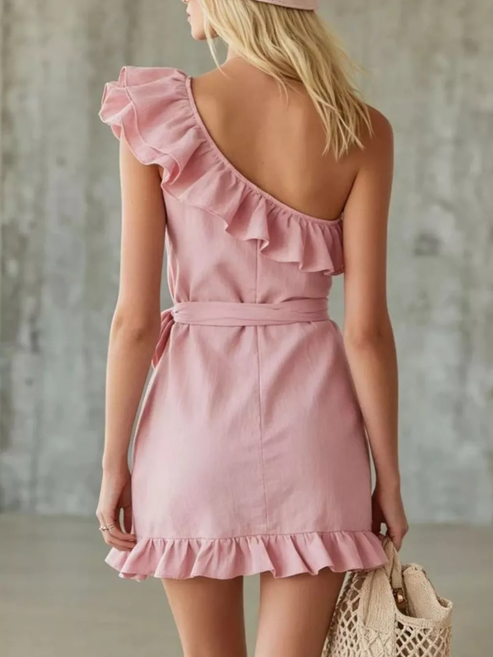 One-Shoulder Ruffle Trim Wrap Dress, image 3
