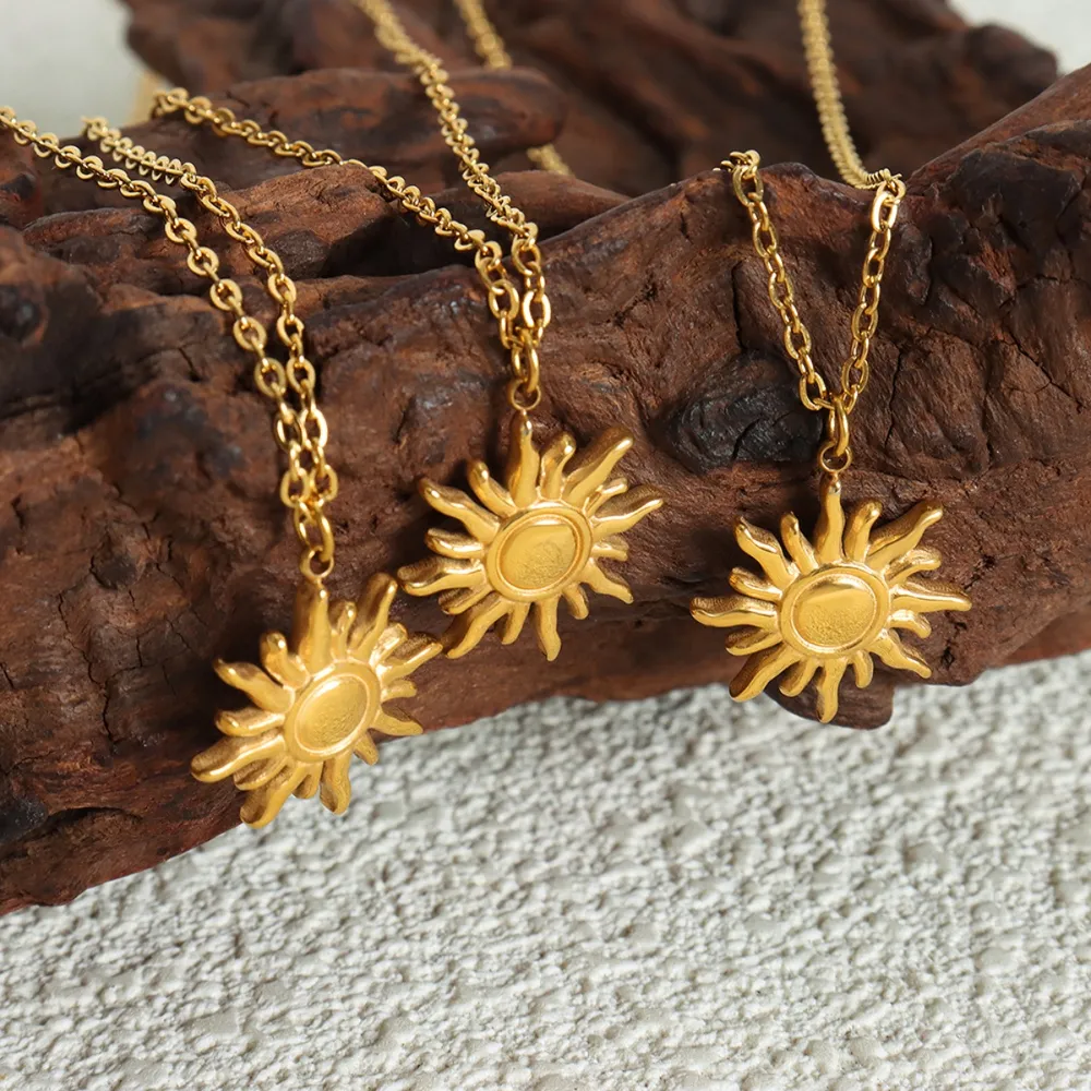 Titanium Steel Sun Shape Pendant Necklace, image 5