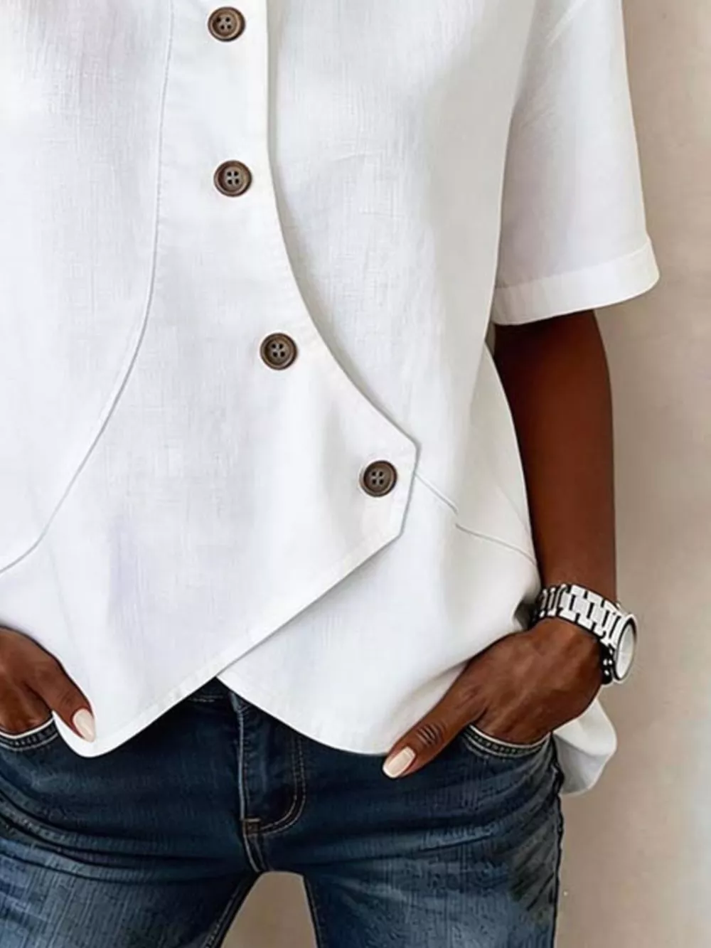 Full Size Casual Asymmetrical Button Shirt Plus Size, image 3