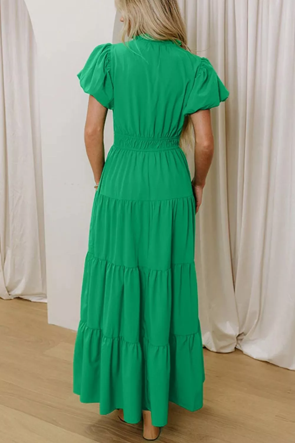 Elegant Ruffled Tiered Puff Sleeve Maxi Dress, image 5