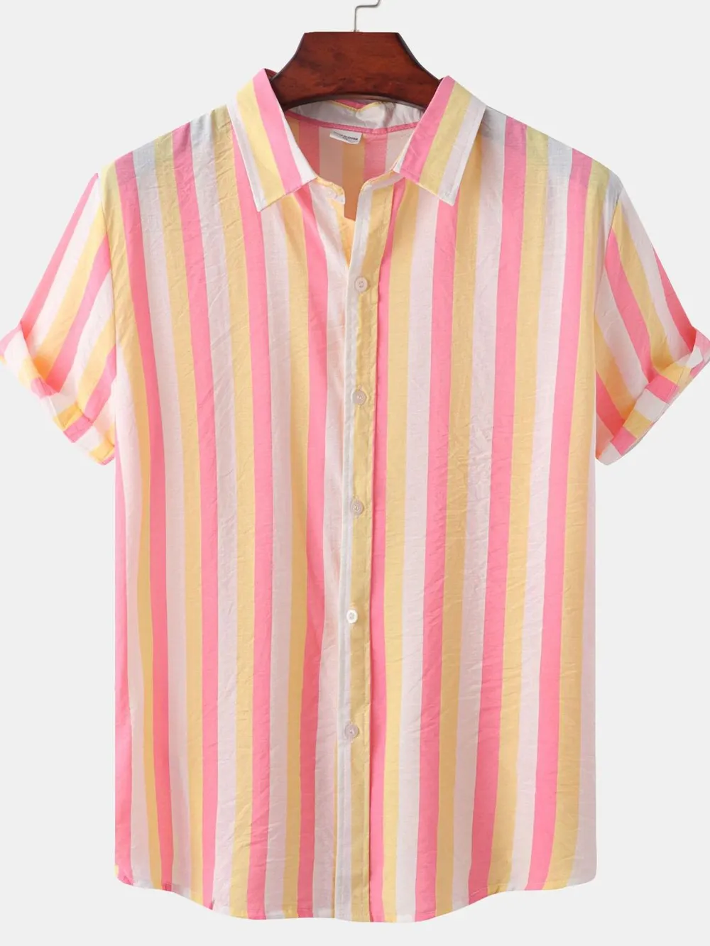 Men's Plus Size Striped Short Sleeve Button-Up Shirt, image 2
