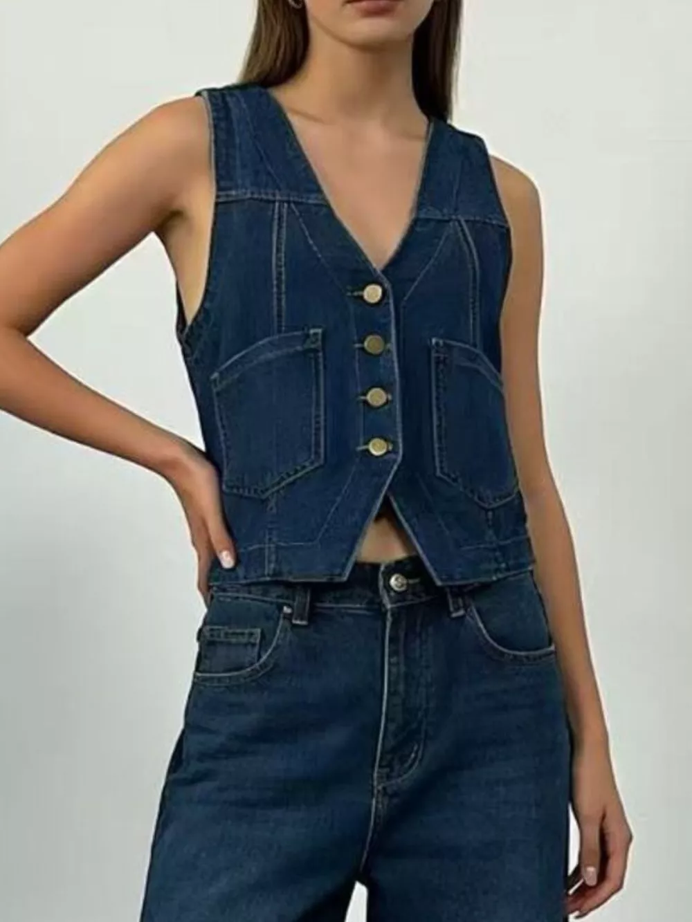 Plus Size Button-Down Denim Vest, image 11