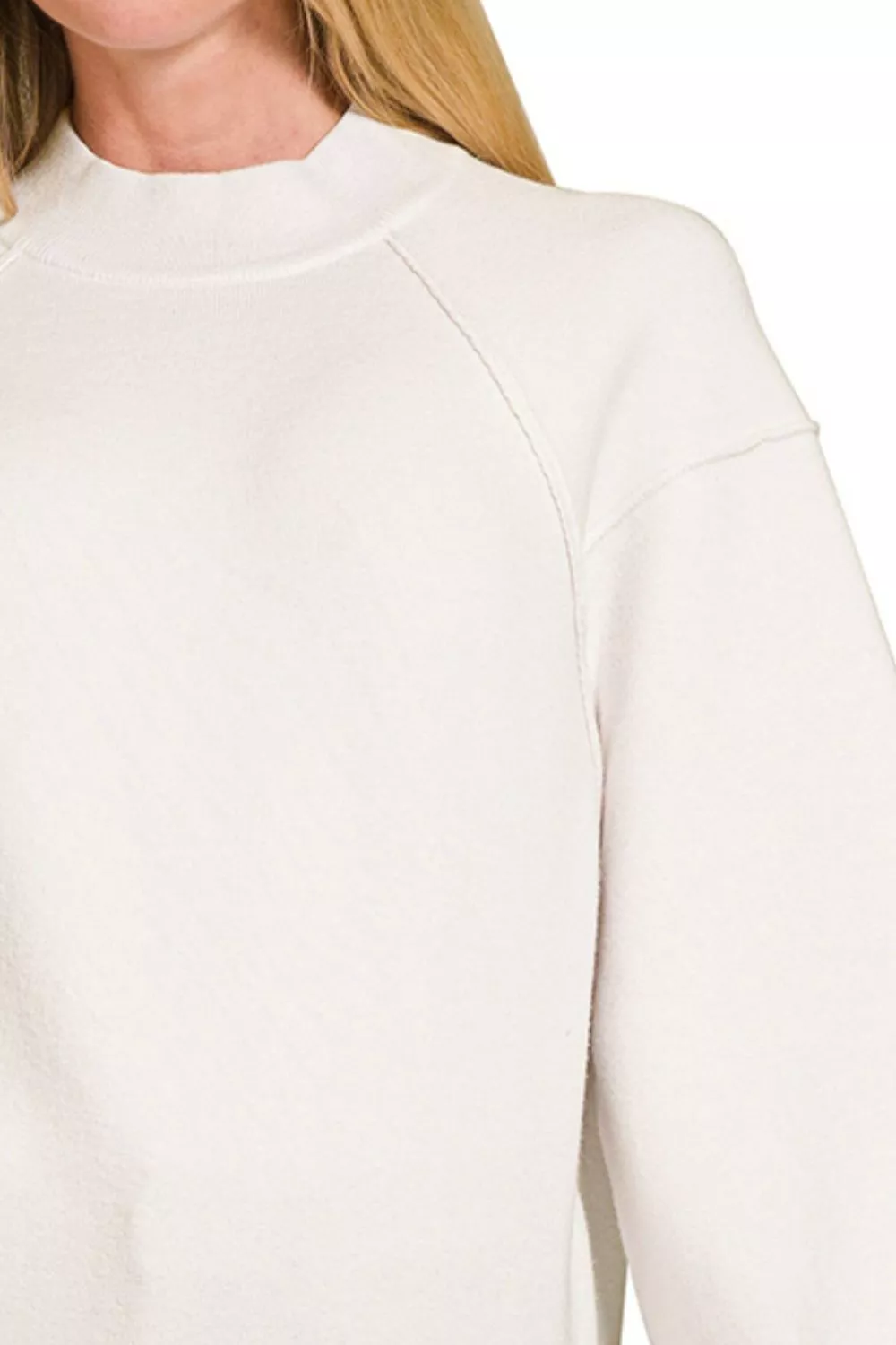 Viscose Mock Neck Exposed Seam Sweater, image 3