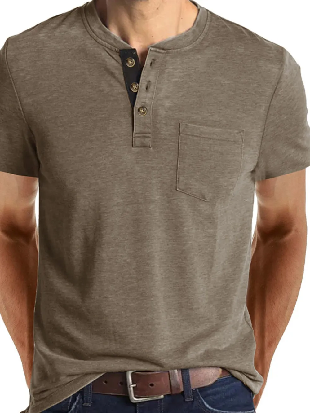 Men's Full Size Classic Henley Pocket Polo T-Shirt Plus Size, image 8