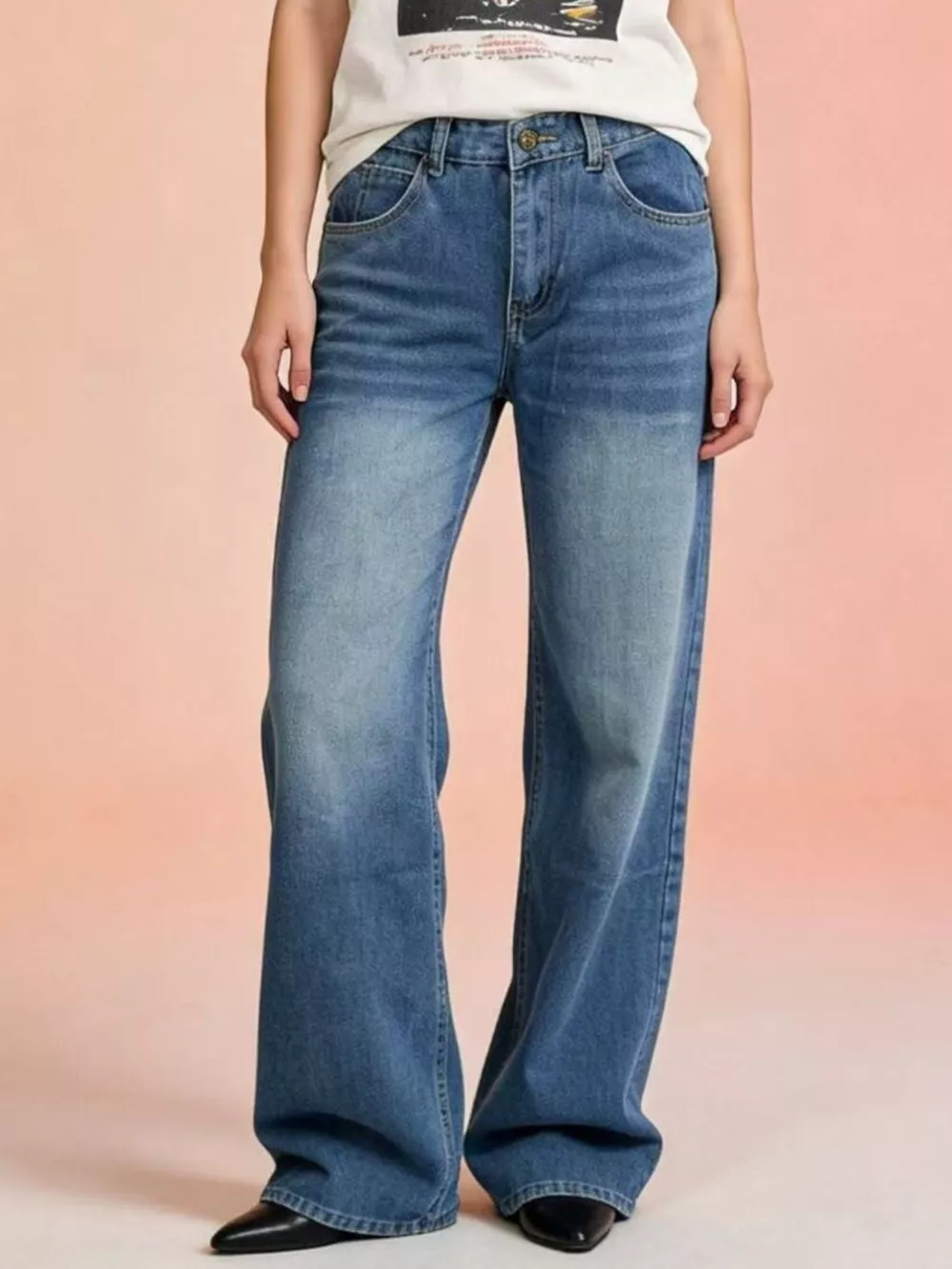 Vintage Wash Wide Leg Jeans