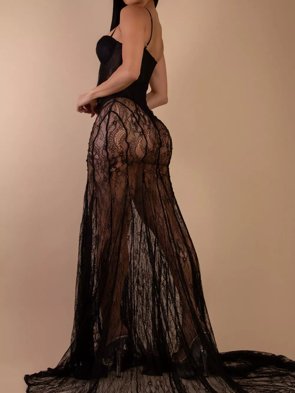 Sweetheart Neck Sheer Lace Maxi Dress, image 2