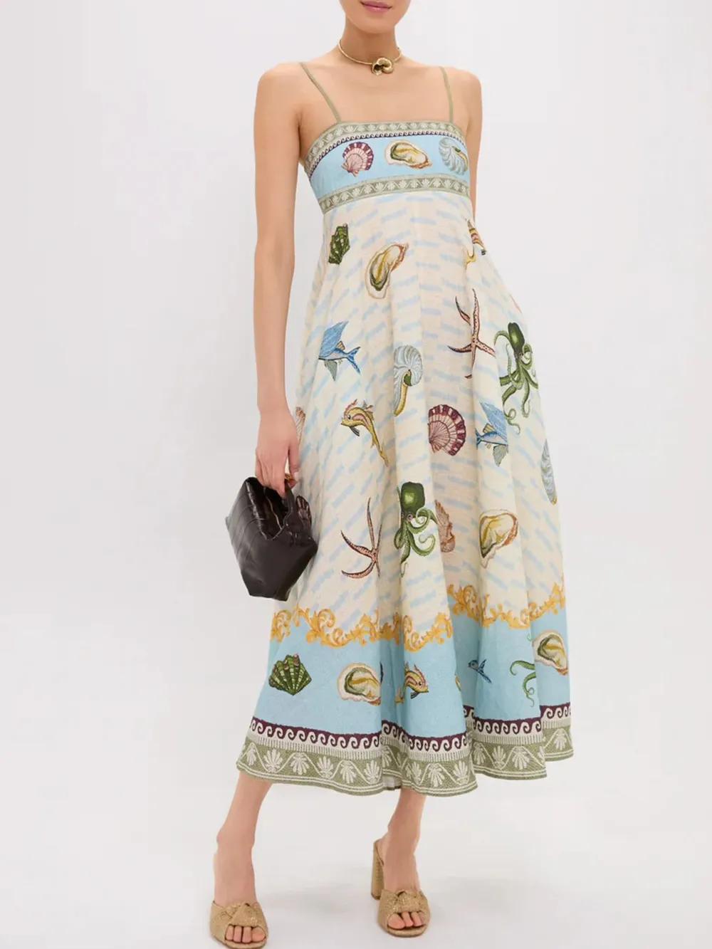 Ocean Print Spaghetti Strap Midi Dress, image 5