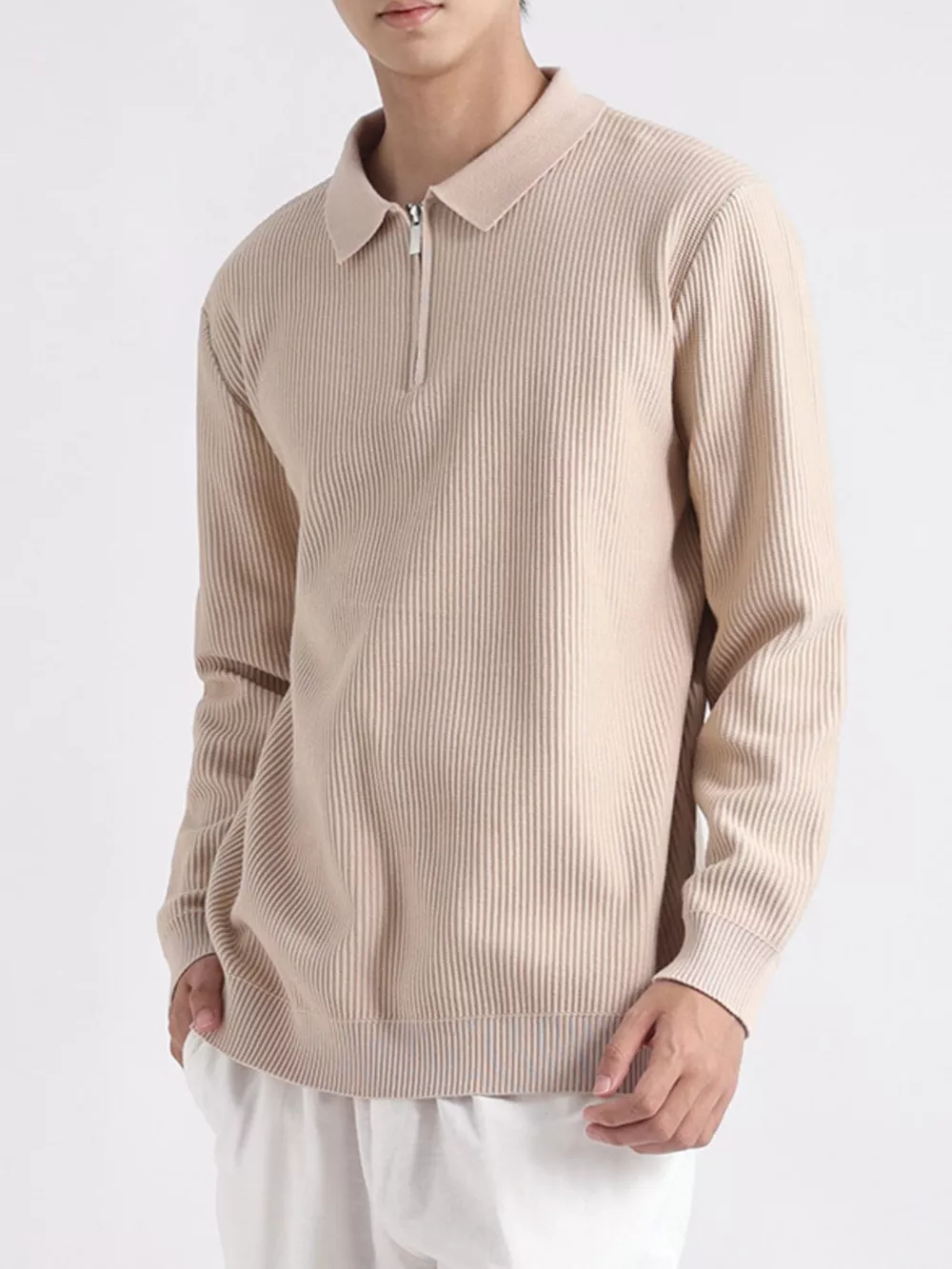 Men's Plus Size Quarter-Zip Ribbed Knit Top, image 7