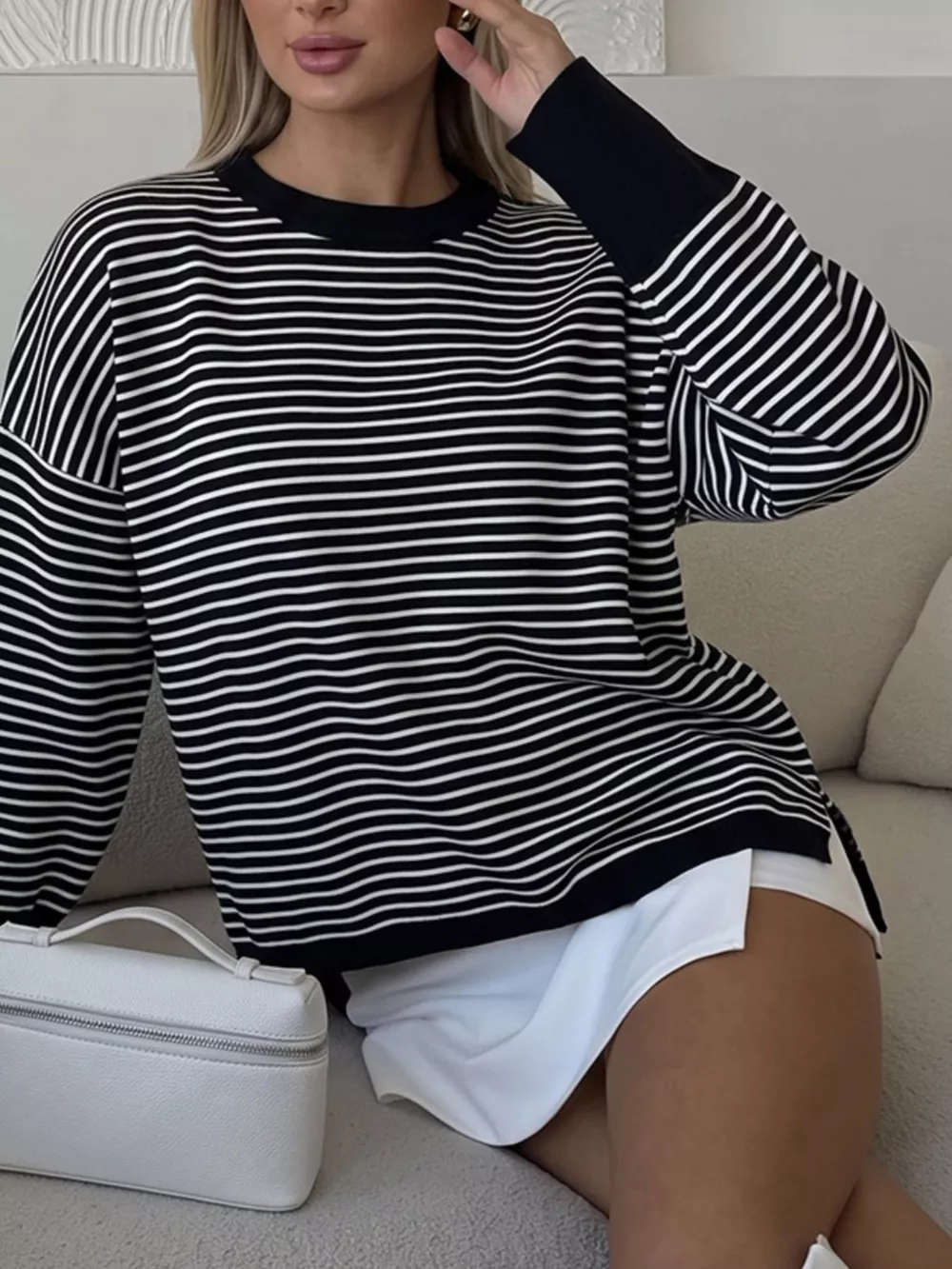 Striped Round Neck Knit Top, image 11