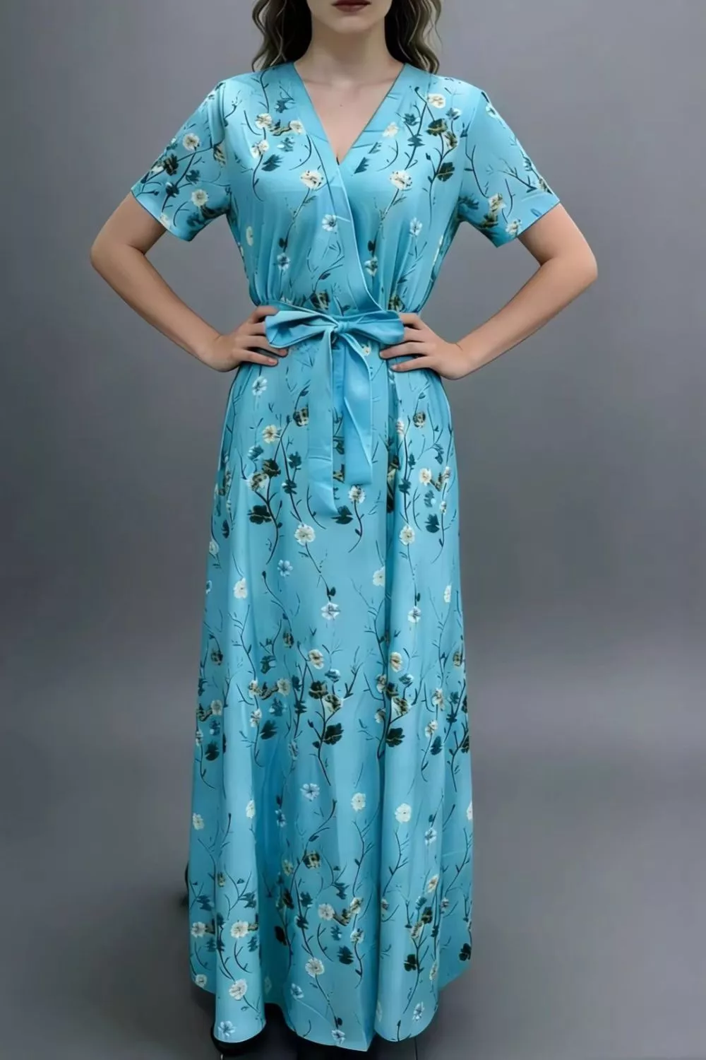 Floral Surplice Short Sleeve Dress, image 10