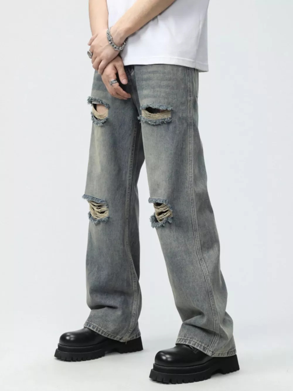 Men's Full Size Distressed Wide Leg Jeans Plus Size, image 6
