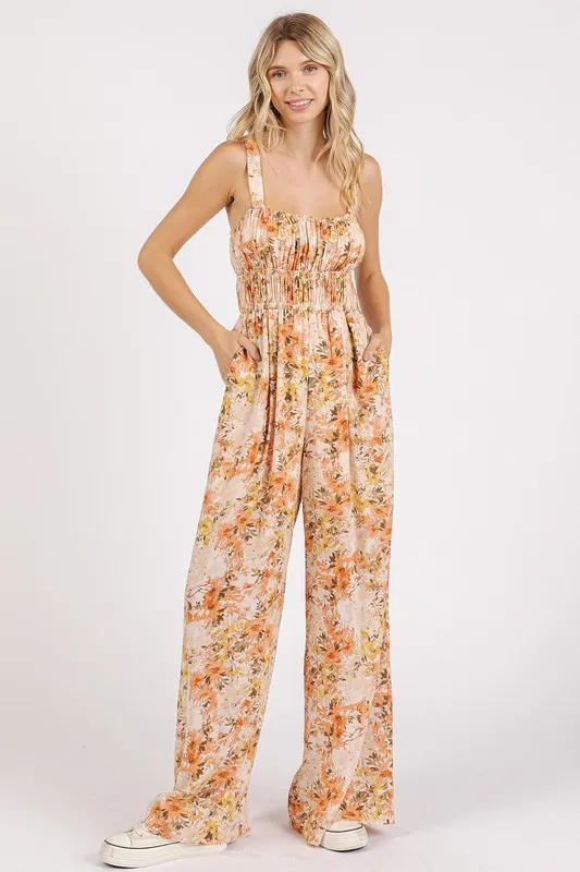 Flower Print Gathered Bust Sleeveless Jumpsuit, image 5