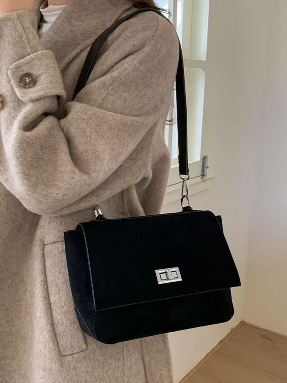 Suede Flap Crossbody Bag