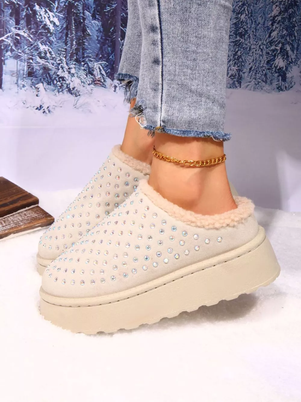 Rhinestone Round Toe Platform Slippers, image 4
