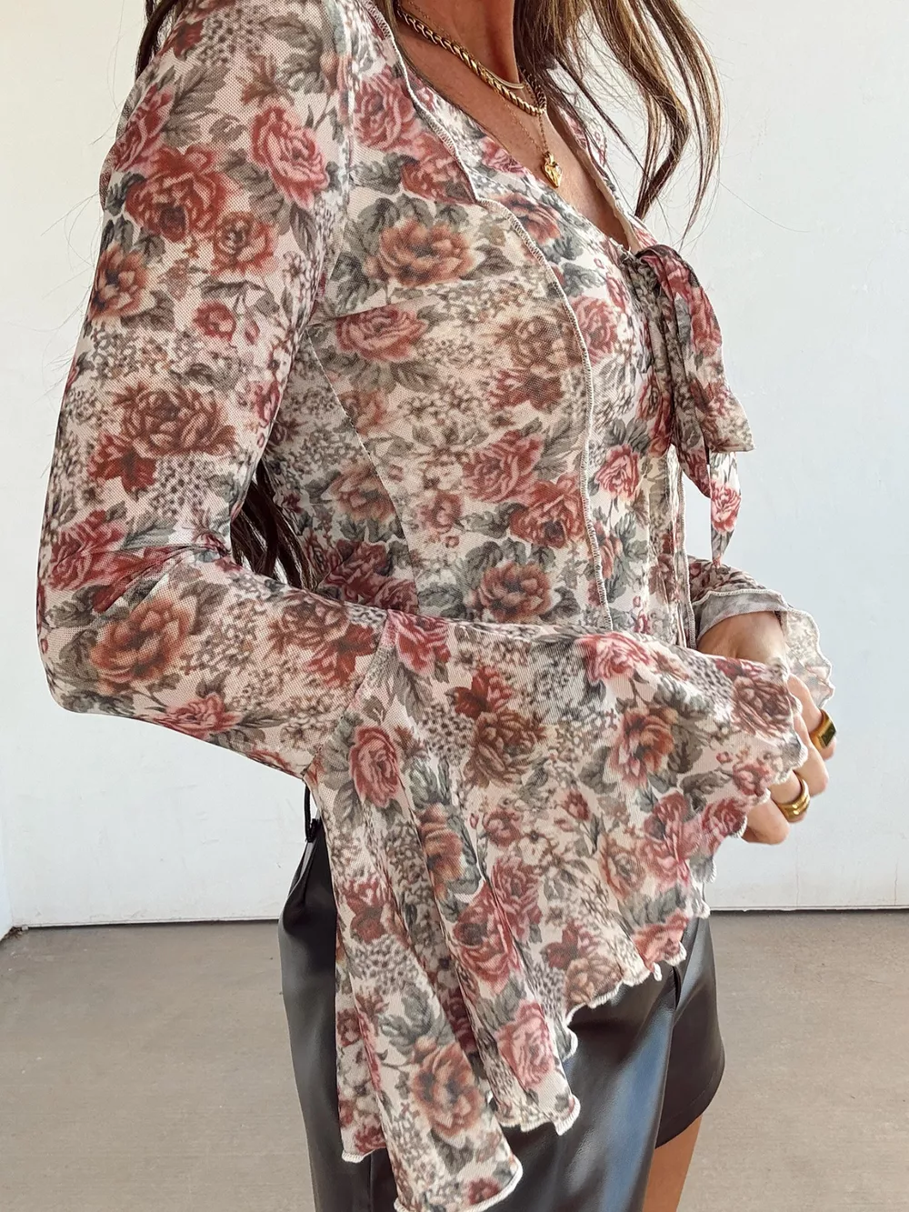 Floral Print Flounce Sleeve Blouse, image 11