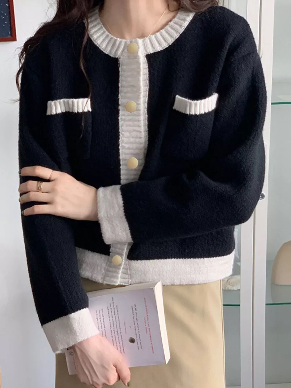 Contrast Trim Button Up Cardigan, image 16