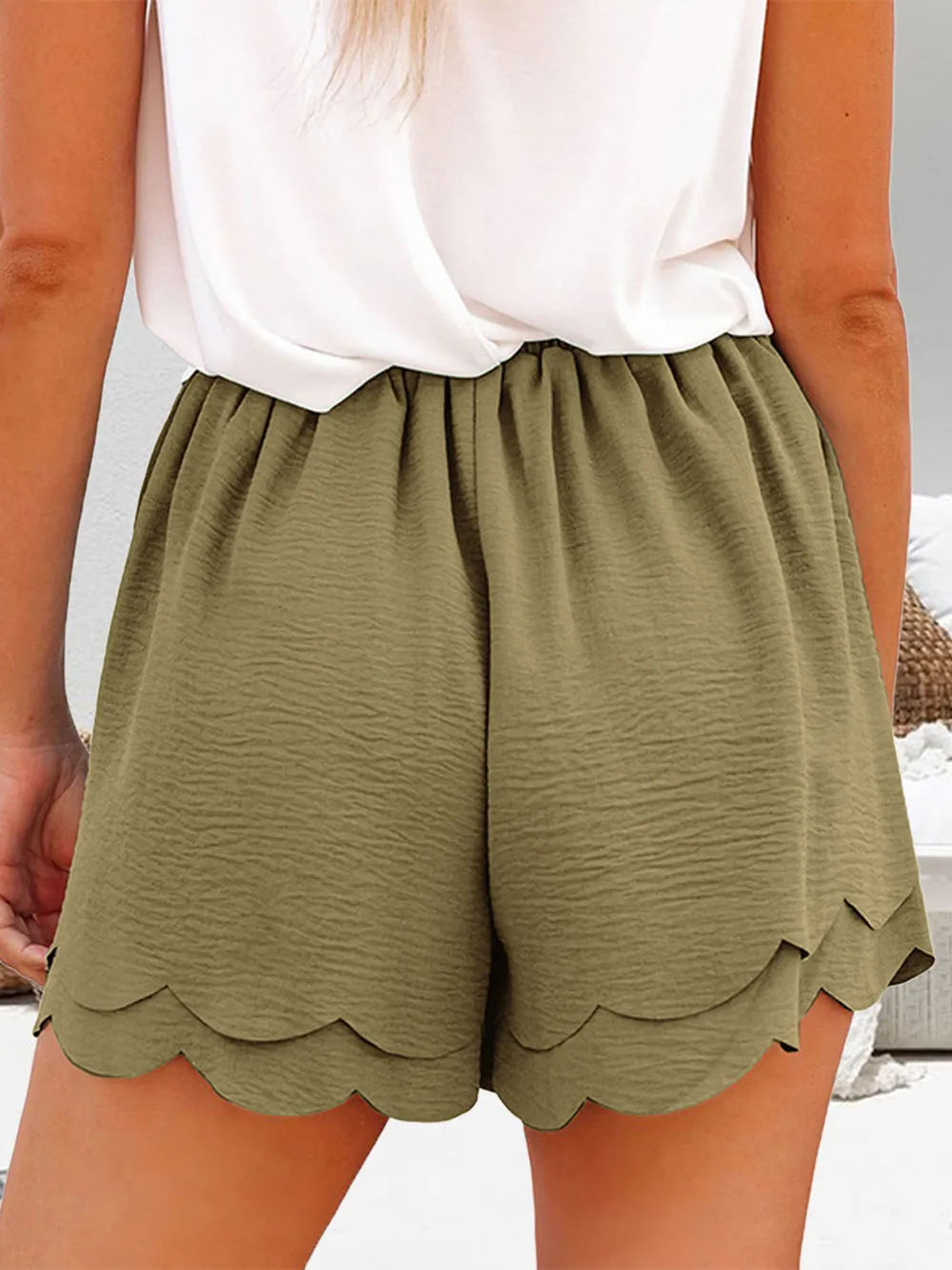 Tied Layered Scalloped Hem Shorts, image 6