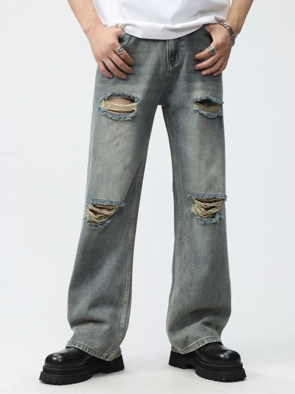 Men's Full Size Distressed Wide Leg Jeans Plus Size, image 7