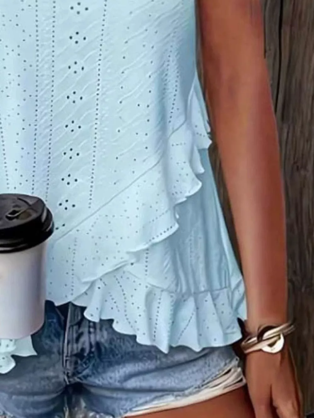 V-Neck Eyelet Ruffled Tank Top, image 4