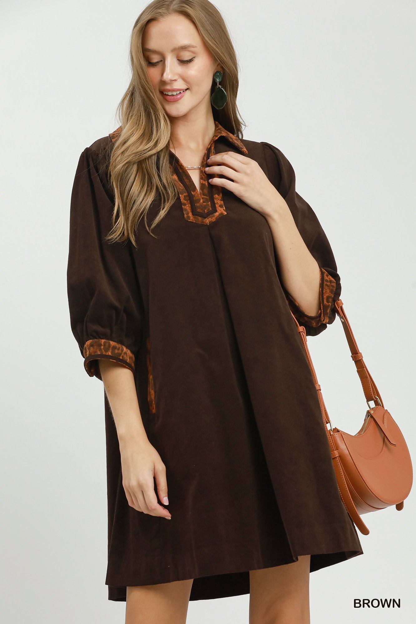 V-Neck Shift Dress with Contrast Trim