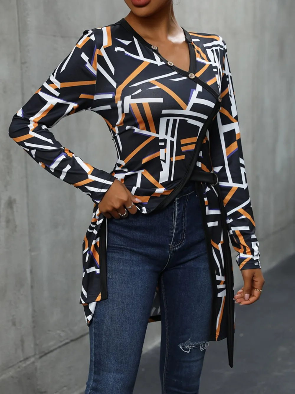 Geometric Surplice Long Sleeve T-Shirt, image 5
