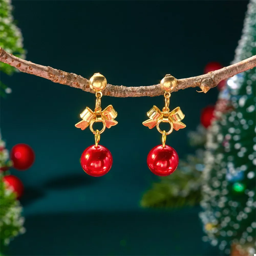 Christmas 18K Gold-Plated Ball Drop Earrings, image 3