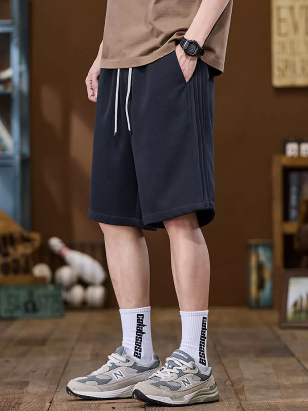 Men's Plus Size Casual Drawstring Shorts with Side Stripe, image 5