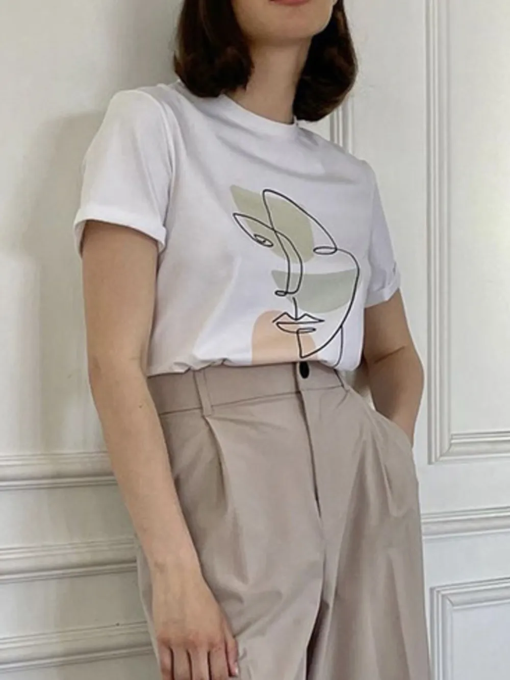 Abstract Face Graphic Casual Round Neck T-Shirt, image 10