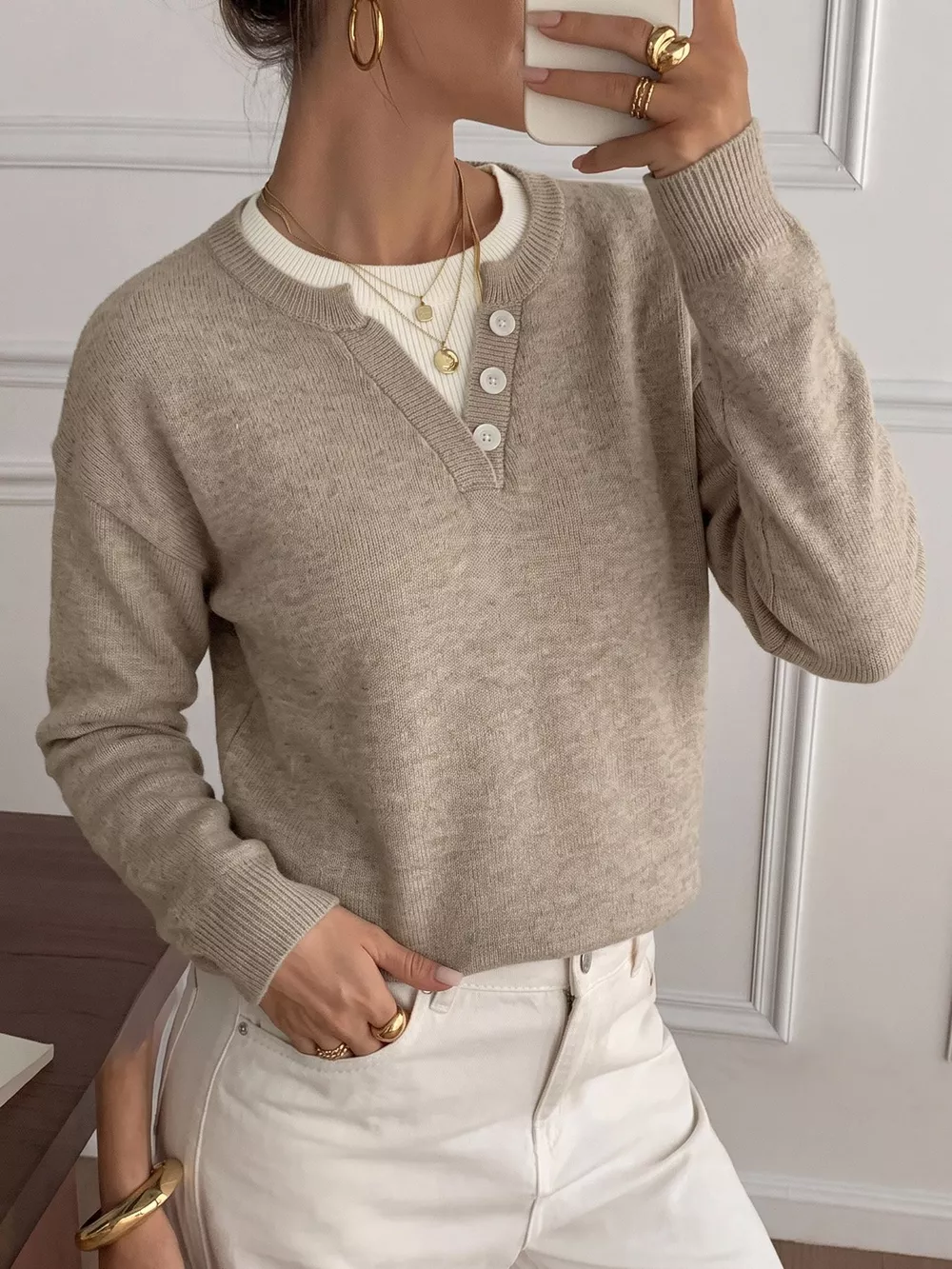Dropped Shoulder Long Sleeve Sweater, image 4