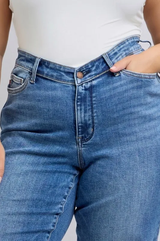 Full Size High Waist V-Front Vintage Wash Straight Jeans Plus Size, image 5