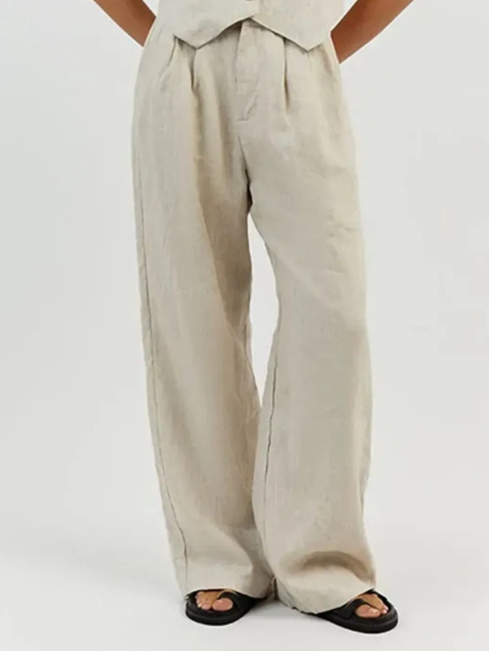 Full Size V-Neck Vest and Wide Leg Pants Set Plus Size, image 3