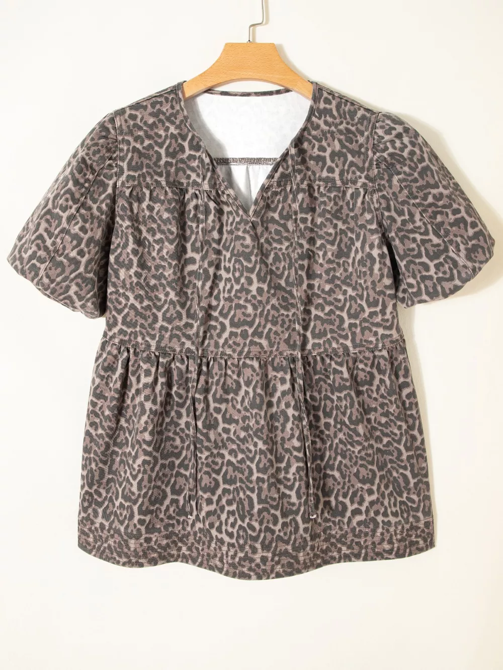 Leopard Print Ruffle Hem Denim Top, image 4