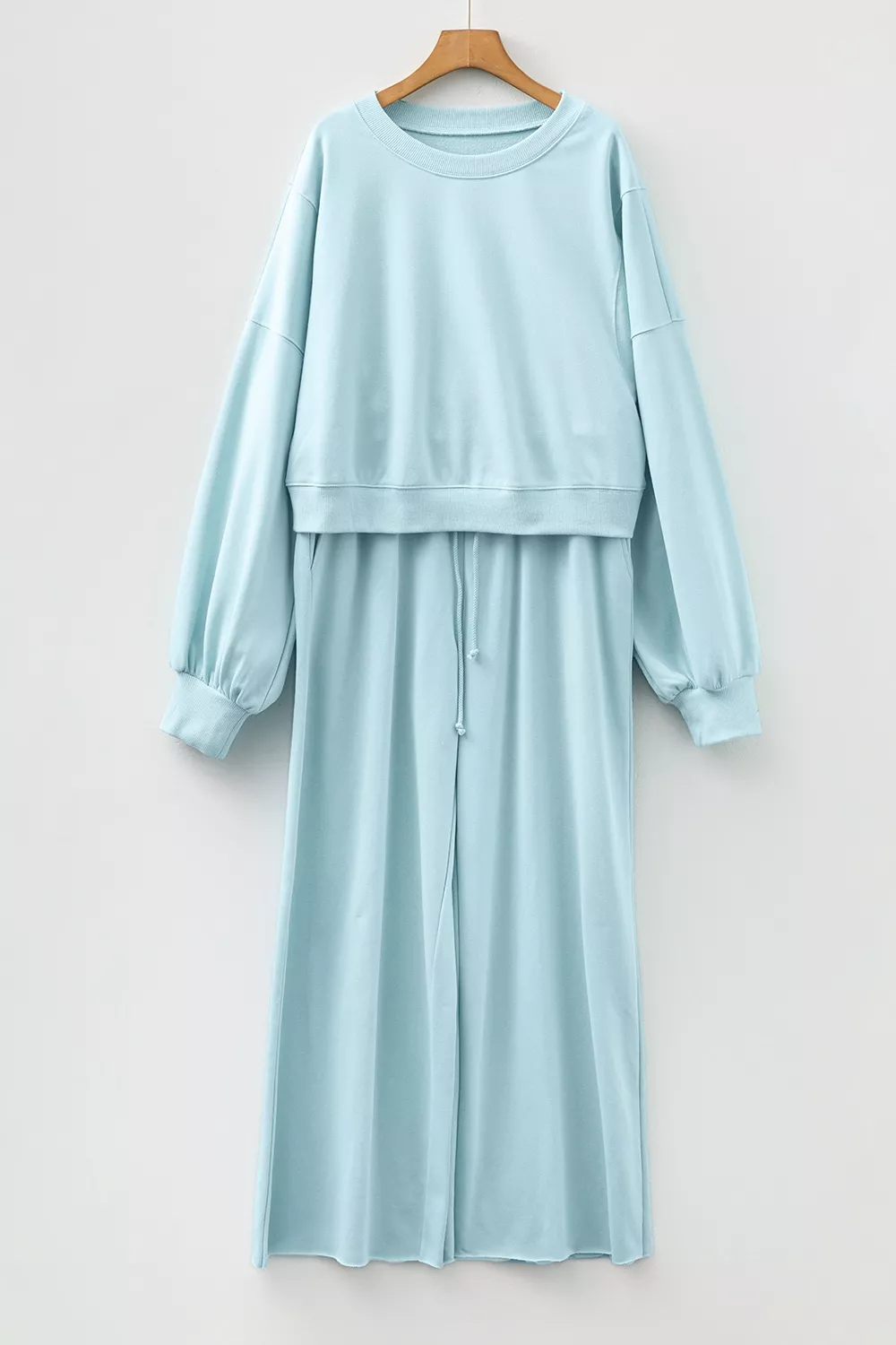 Drop Shoulder Puff Sleeve Crop Pullover Drawstring Wide Leg Pants Set, image 4