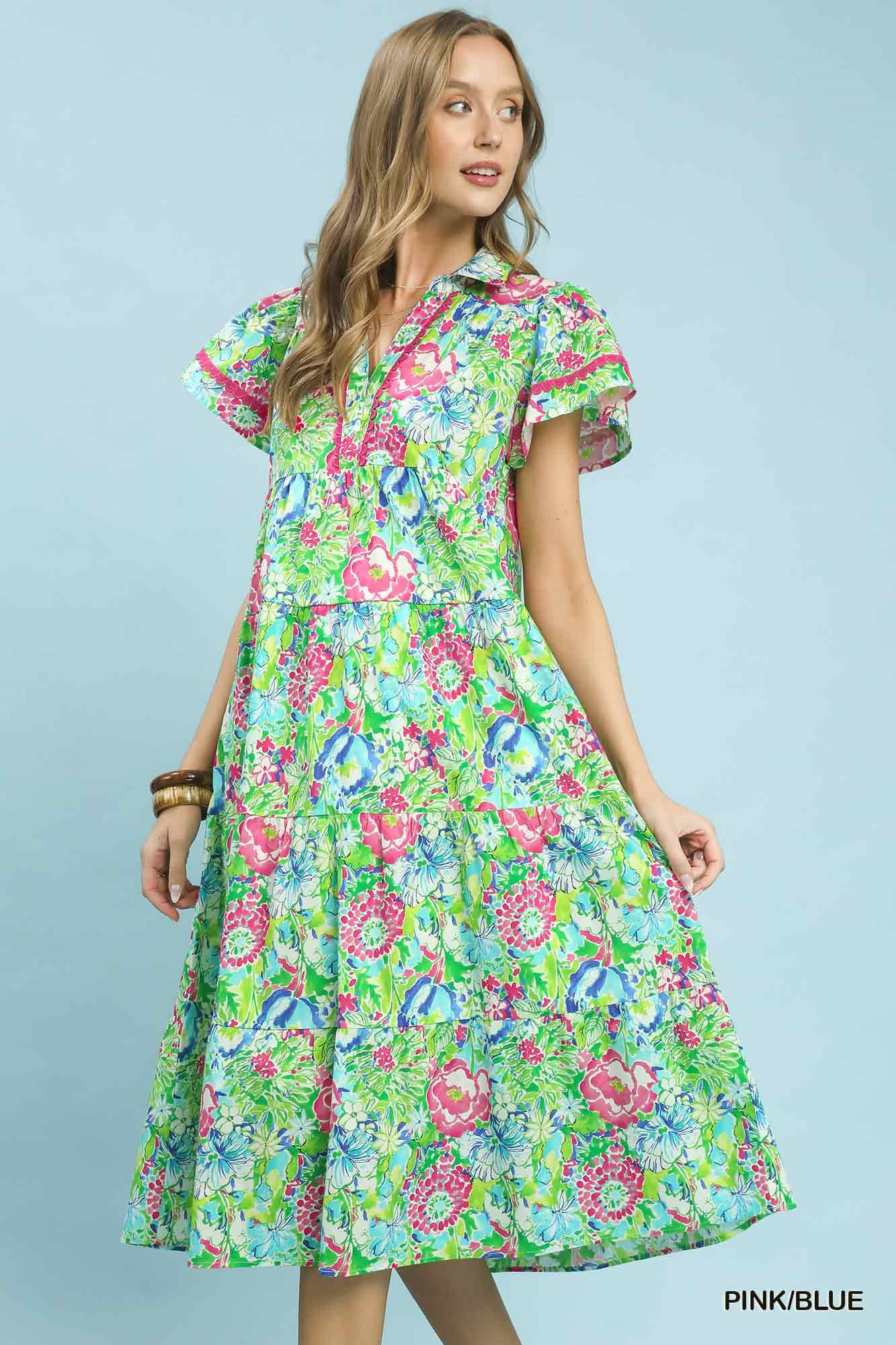 Bold Mixed Floral Tiered Midi Dress, image 2