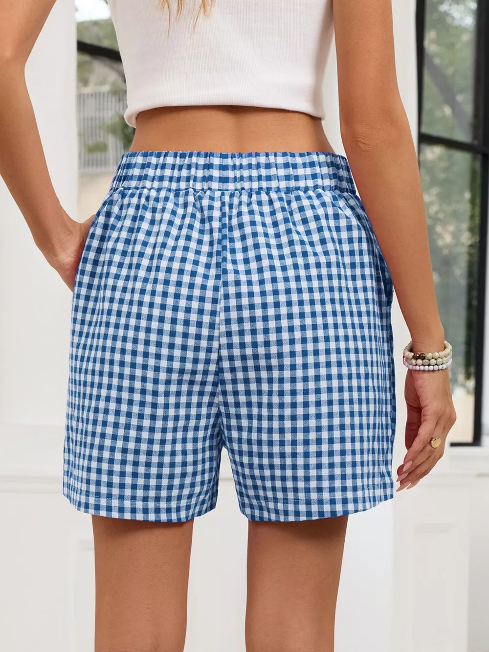 Gingham Elastic Waist Casual Shorts, image 30