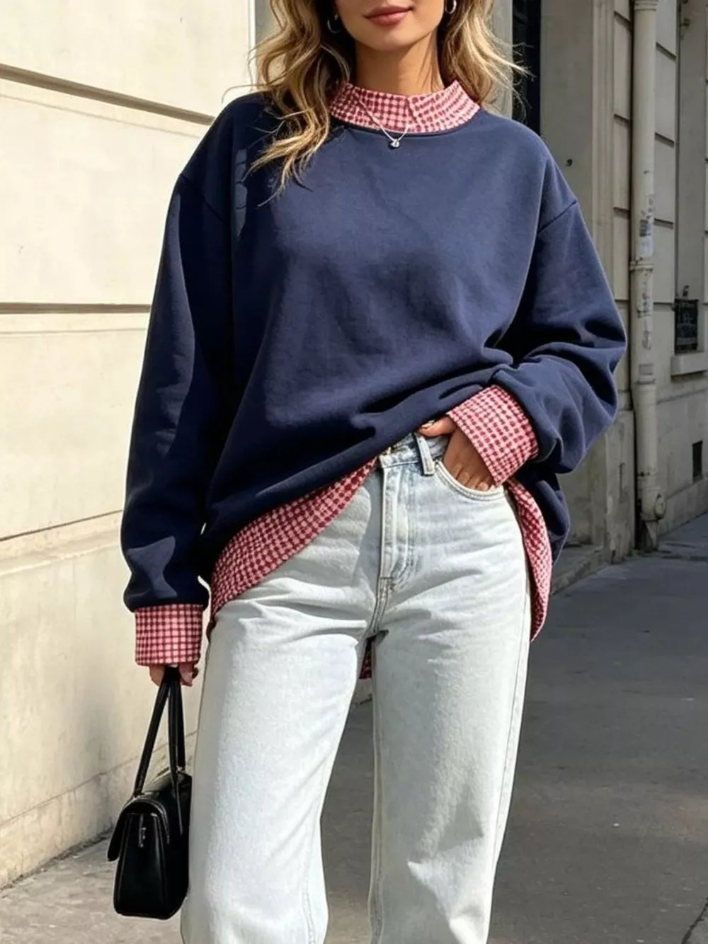 Polka Dot Contrast Trim Dropped Shoulder Sweatshirt, image 13