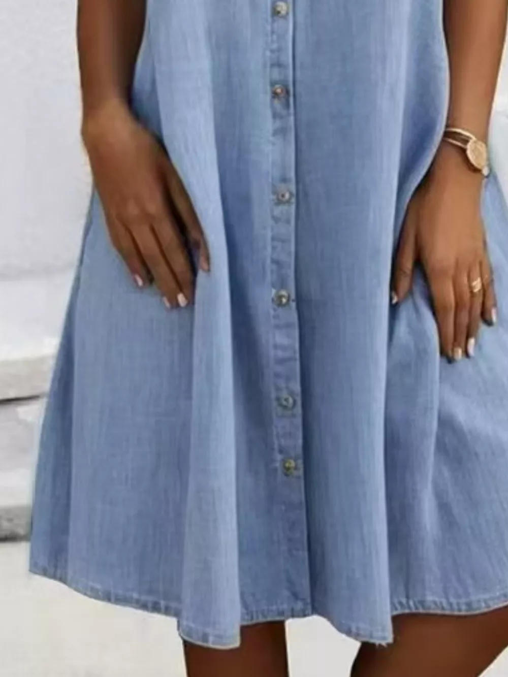 Full Size Button-Front Short Sleeve Denim Dress Plus Size, image 7