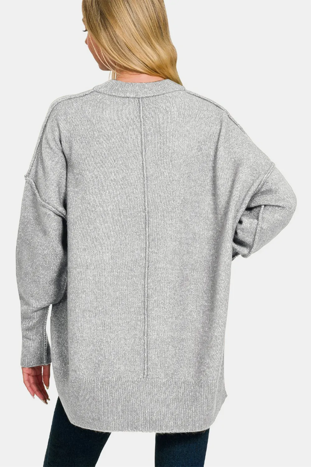 High-Low Hem Drop Shoulder Sweater, image 2