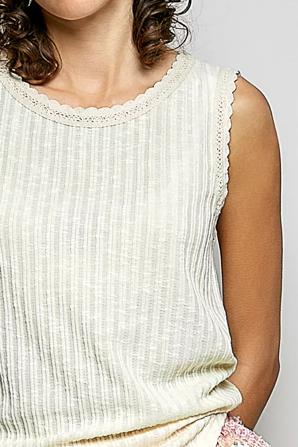 Ribbed Round Neck Tank with Lace Trim, image 11