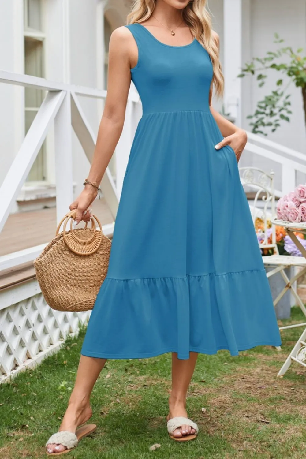 Round Neck Wide Strap Tank Dress, image 20
