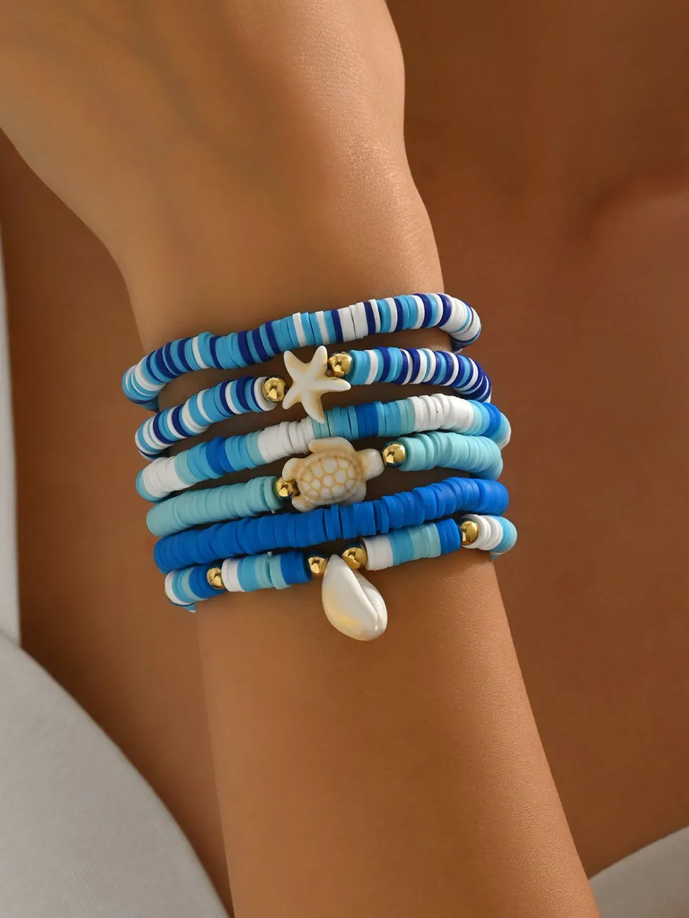 6-Piece Ceramic Beaded Shell Bracelet, image 2
