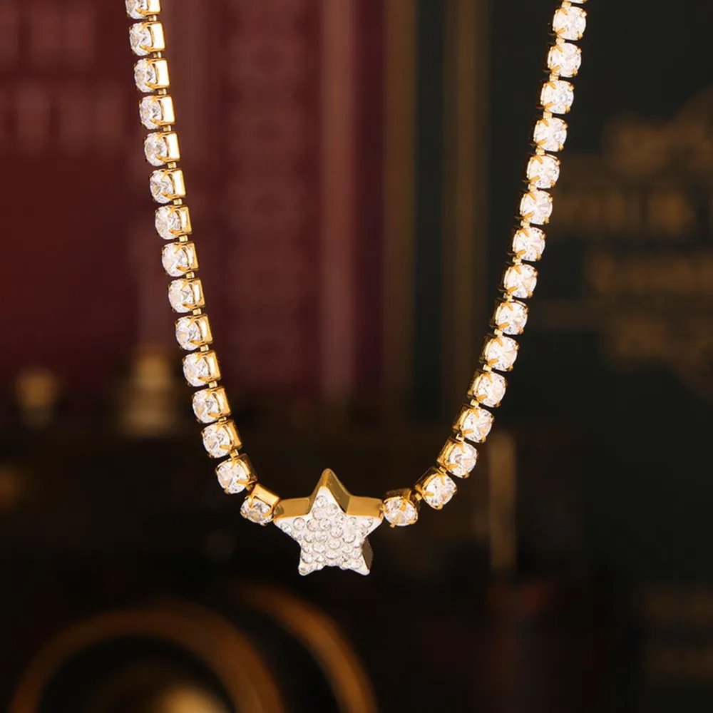 Titanium Steel Zircon Star Necklace, image 6