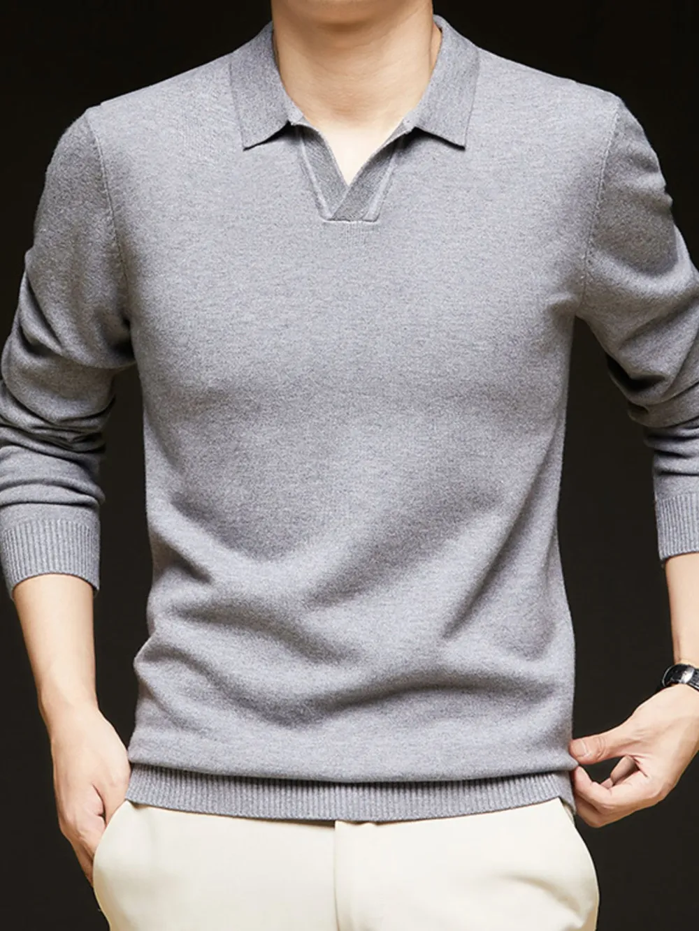 Men's Full Size Collared Neck Long Sleeve Polo Plus Size, image 14