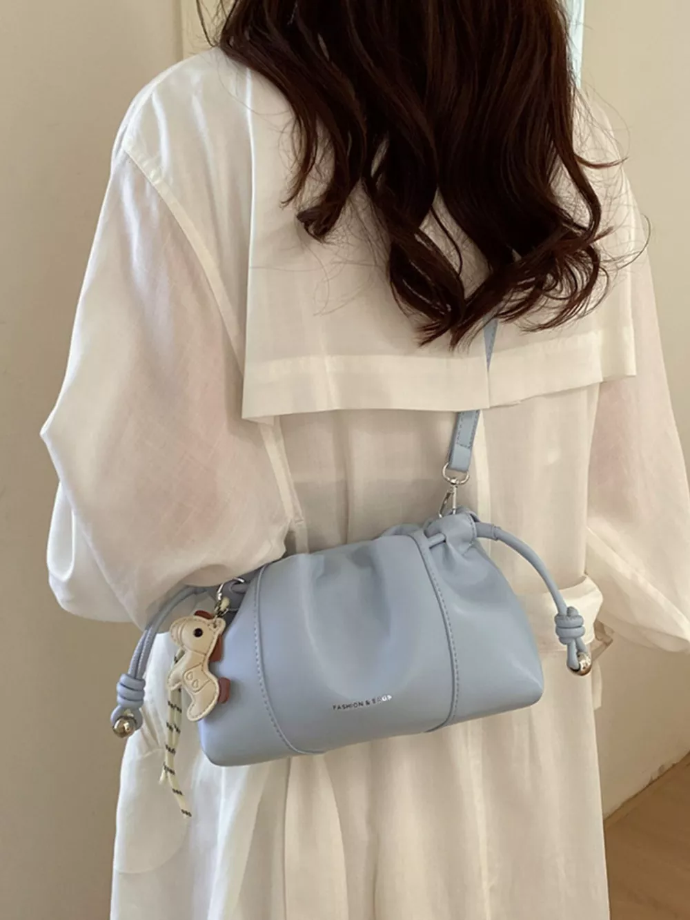 Drawstring Leather Crossbody Bag, image 9