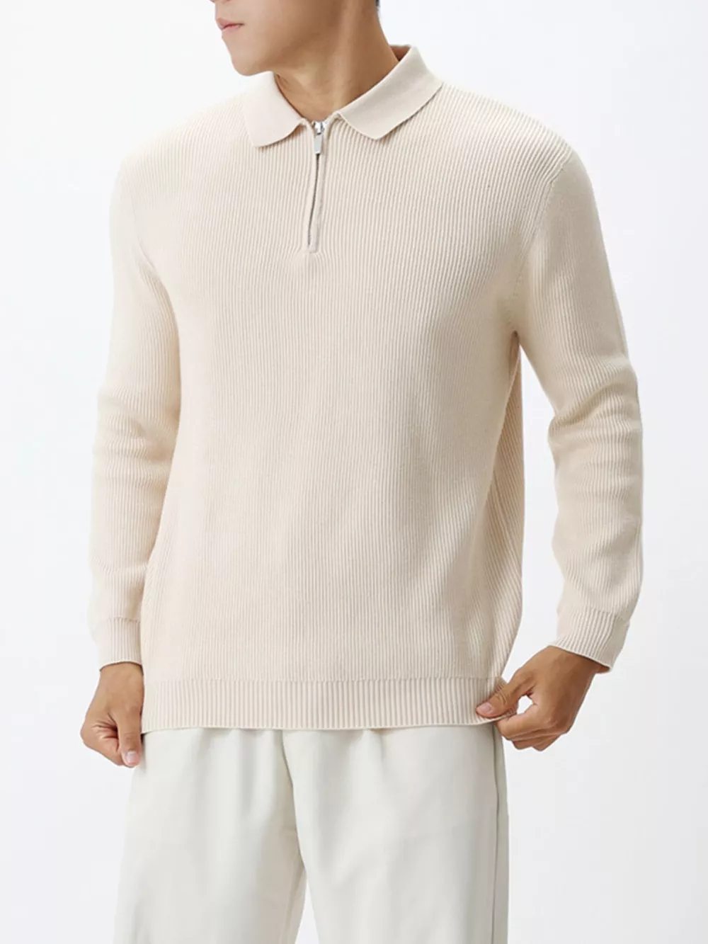 Men's Plus Size Ribbed Knit Quarter-Zip Sweater, image 3