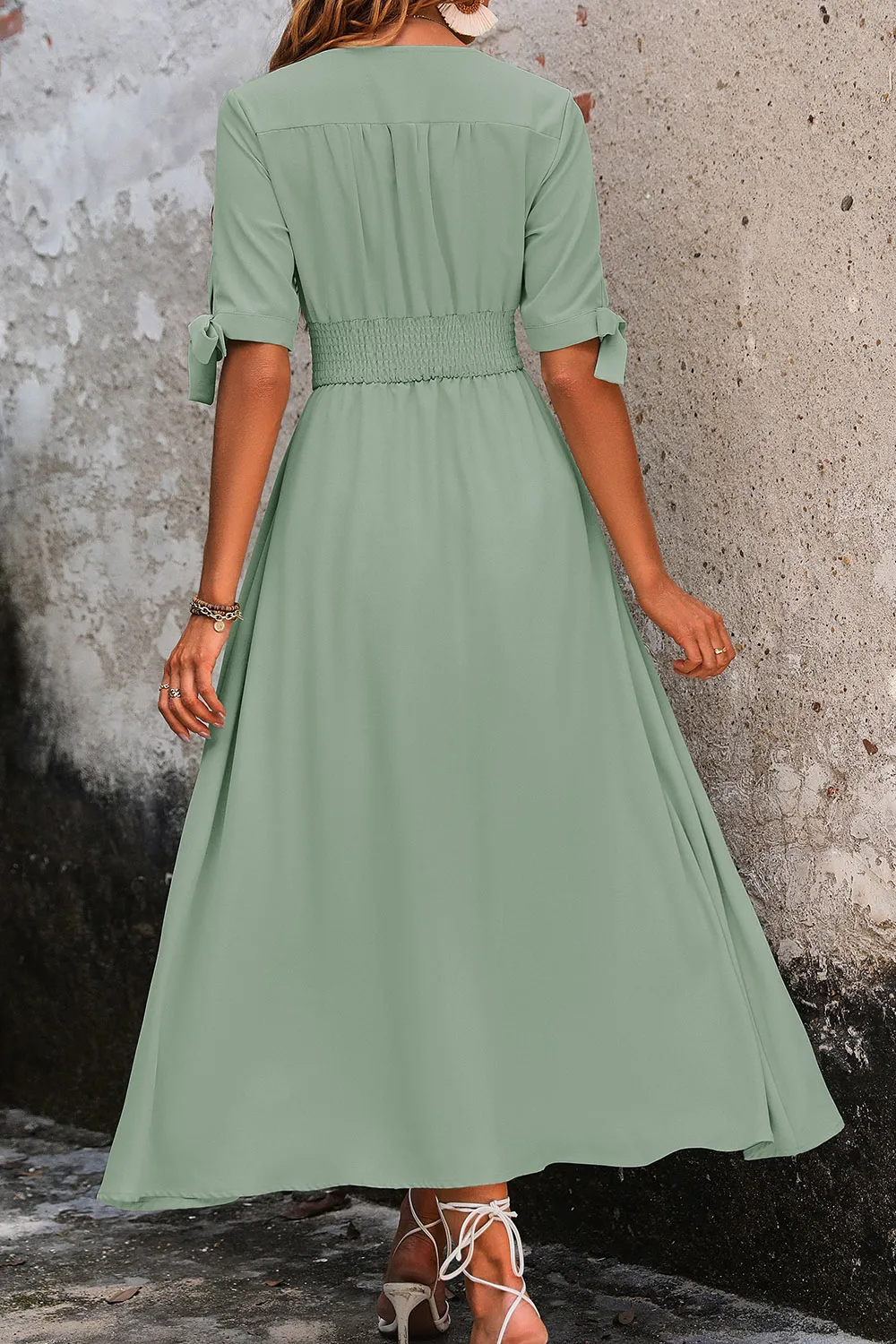 Smocked Quarter Button Short Sleeve Dress, image 6