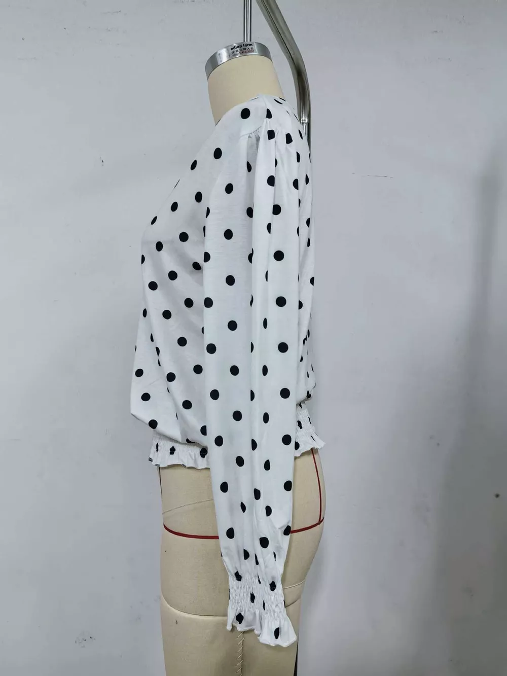 Polka Dot V-Neck Smocked Blouse, image 5