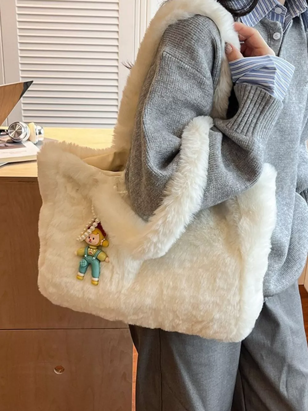 Fluffy Cartoon Charm Shoulder Bag, image 7